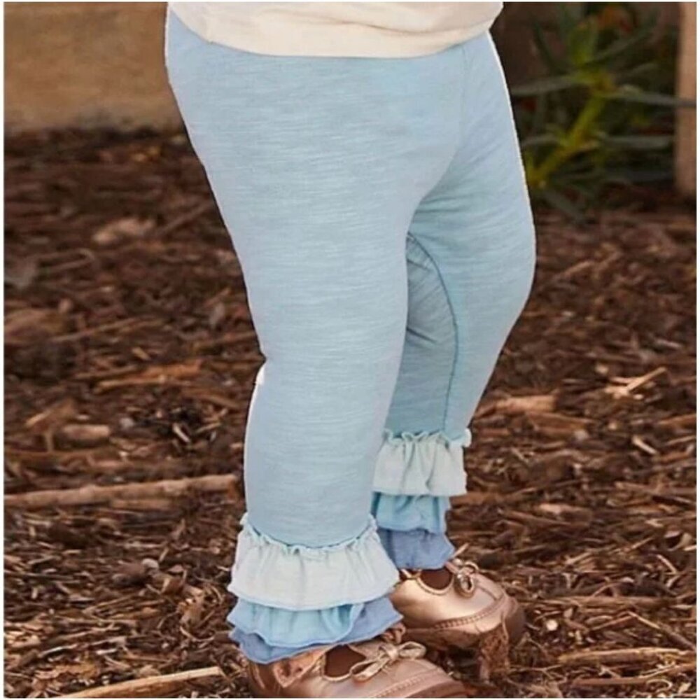 Matilda Jane Blue ruffle leggings pants Girls Size 6-12 months Used Condition Cl